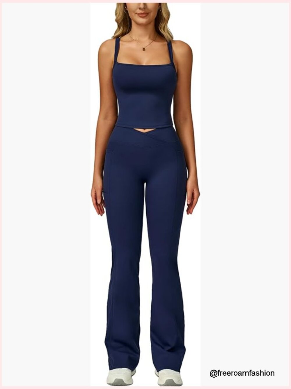 2 Piece Square Neck Tank Top and Flare Leggings Active Set